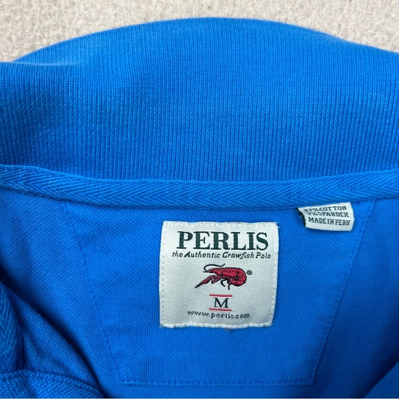 Perlis Polo Shirt Mens Medium Blue Casual Embroidered Red Crawfish Cotton Peru - Picture 5 of 8